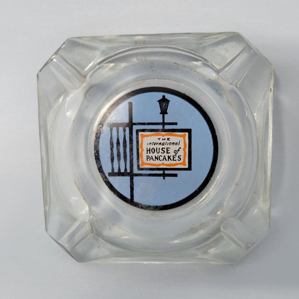 Vintage IHOP International House of Pancakes‎ Glass Ashtray Square Blue Logo MCM